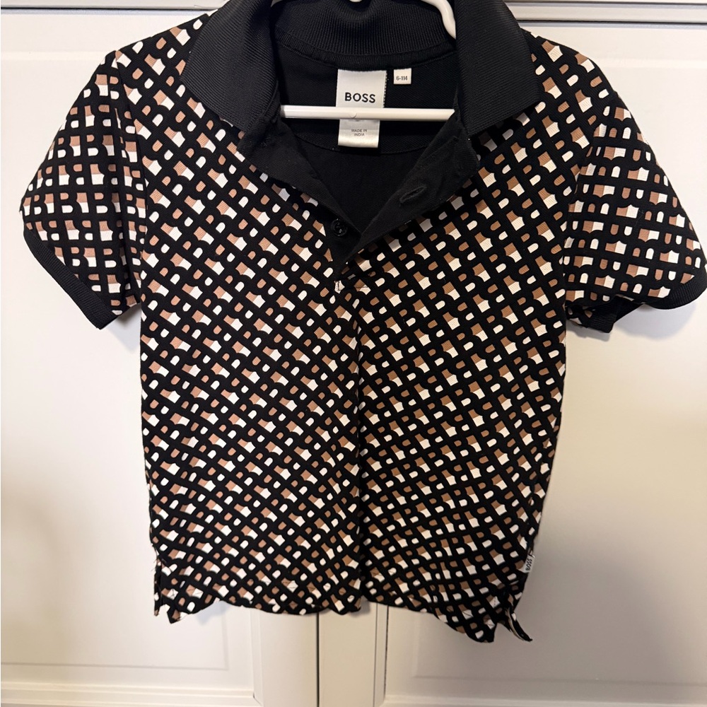 Boss Black and Tan Checkered Polo